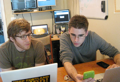 Kyle Drake and Aaron Parecki Working on an Early Iteration of MapAttack!