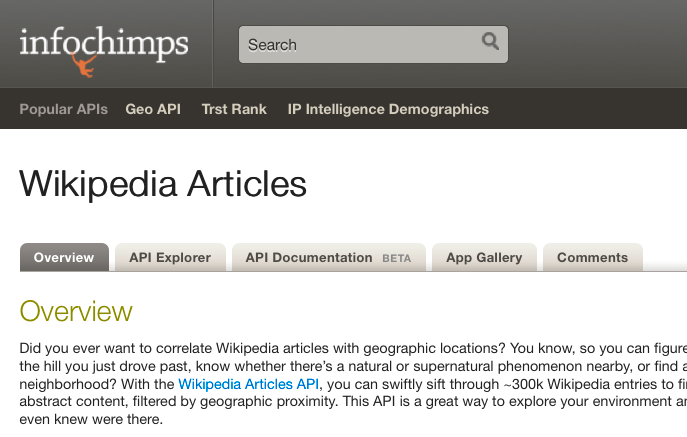 Geocoded Wikipedia Articles from Infochimps