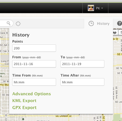 Geoloqi with KML and GPX Export